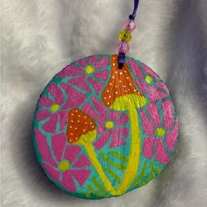 Mushroom Vintage Style Hand Painted Wood Slice Ornament Decoration